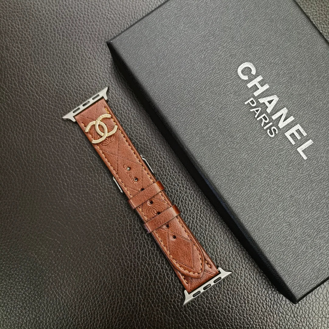 Luxury Gold Monogram 3D Embossed Leather Apple Watch Strap - Iphonecasehouse