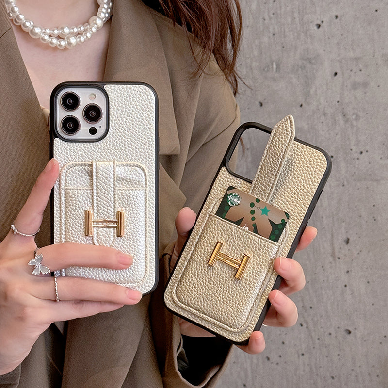 H Card Holder Leather iPhone Case - Iphonecasehouse