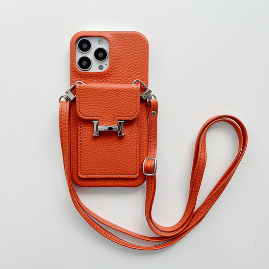 H Card Holder Leather Chain iPhone Case - Iphonecasehouse