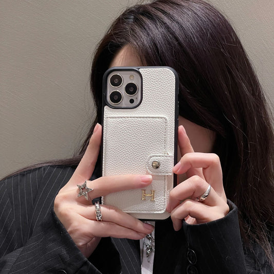 H Leather Card Holder iPhone Case - Iphonecasehouse