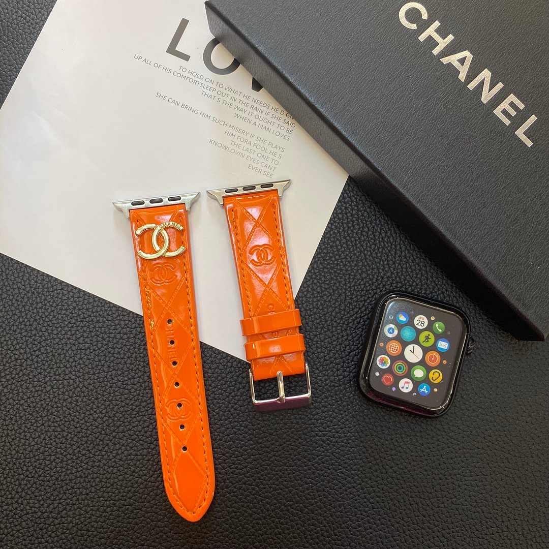 Glossy Leather Apple Watch Strap Luxury Metal Logo - Iphonecasehouse