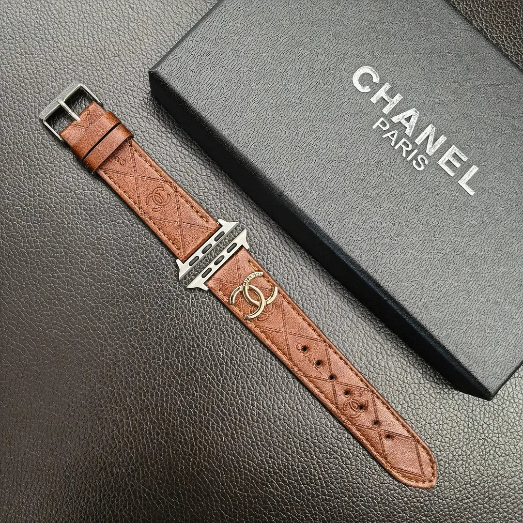 Luxury Gold Monogram 3D Embossed Leather Apple Watch Strap - Iphonecasehouse