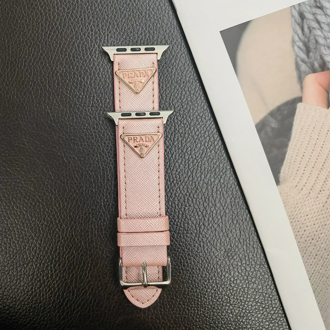 Double Triangle Monogram Label Leather Apple Watch Band - Iphonecasehouse