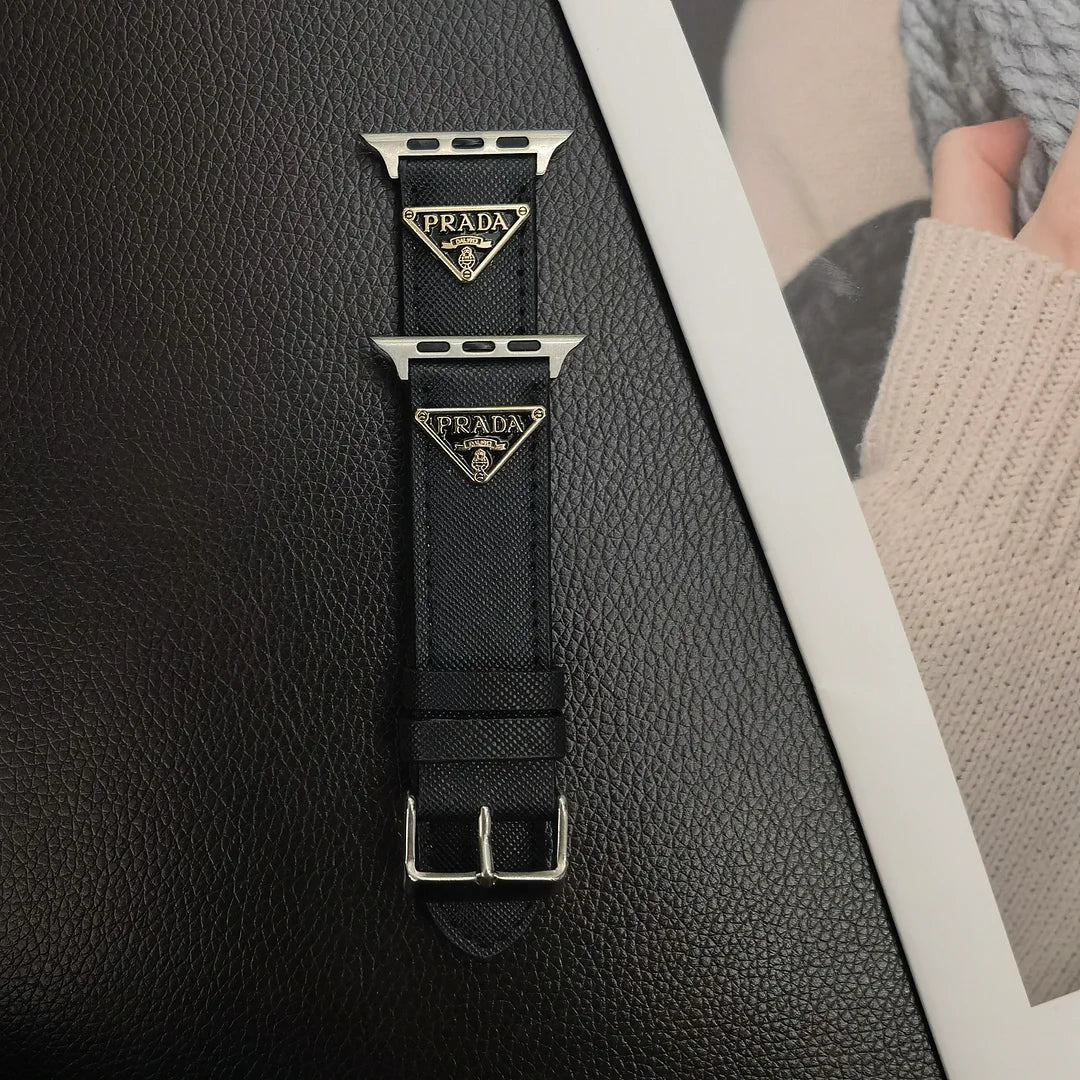 Double Triangle Monogram Label Leather Apple Watch Band - Iphonecasehouse