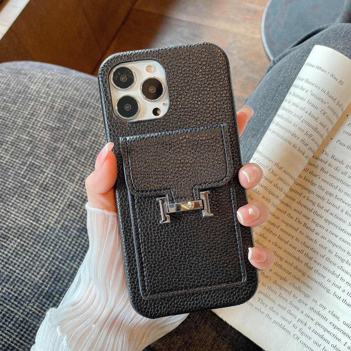 H Card Holder Leather iPhone Case - Iphonecasehouse