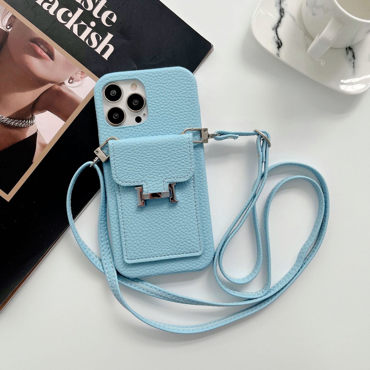 H Card Holder Leather Chain iPhone Case - Iphonecasehouse