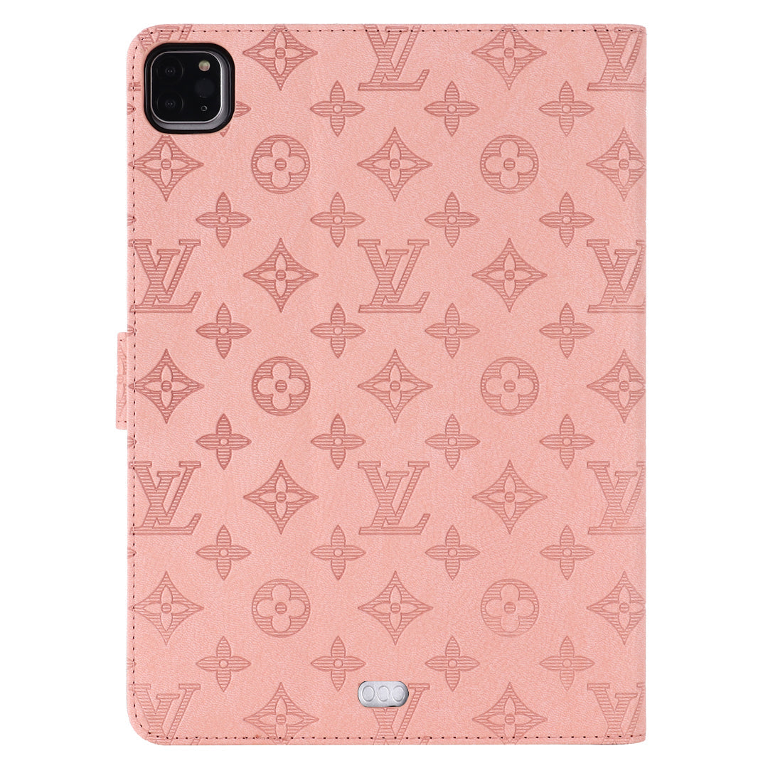 3D Embossed Canvas Monogram Holster Apple iPad Flip Cover With Stand Function - Iphonecasehouse