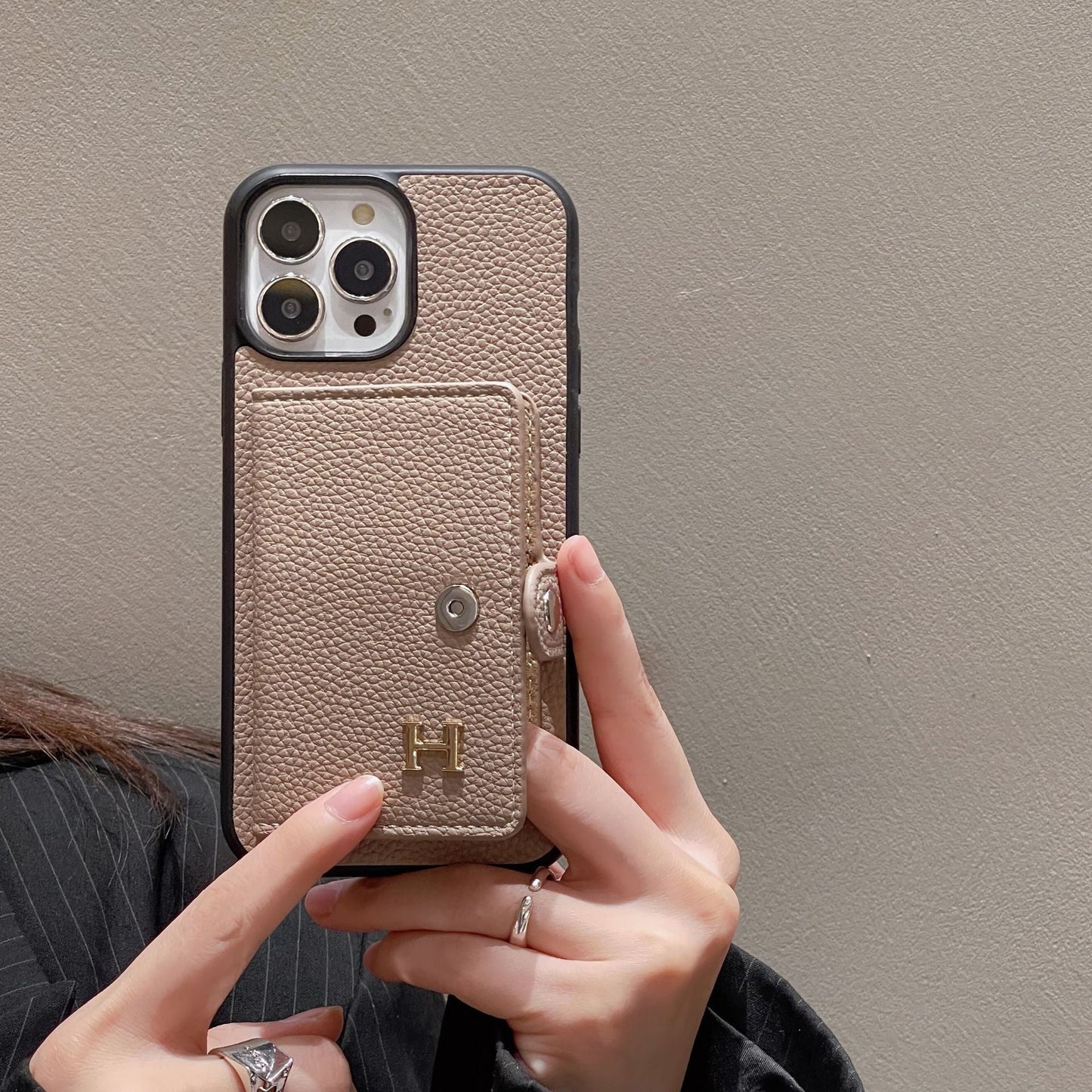 H Leather Card Holder iPhone Case - Iphonecasehouse