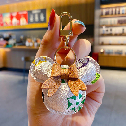 Luxury Mickey Keychain – Faux Leather & Fur Pom Charm for Handbag or Car - Iphonecasehouse