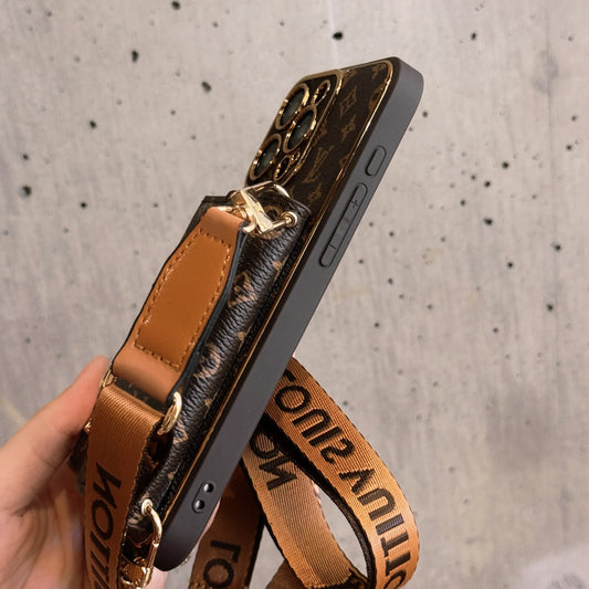 Advanced leather iPhone Case With Wallet And Strap Brown - Iphonecasehouse