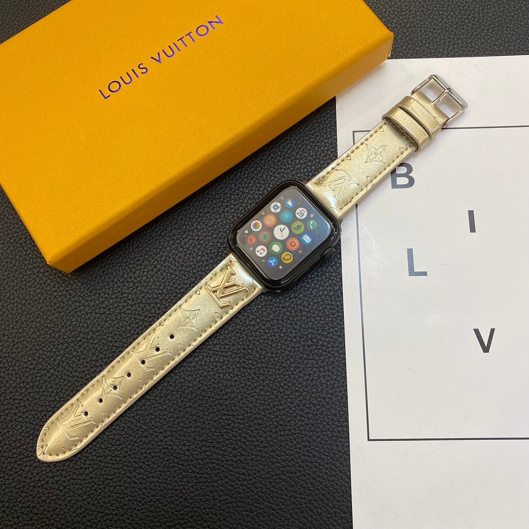 GLOSSY LEATHER APPLE WATCH STRAP LUXURY METAL LOGO - Iphonecasehouse