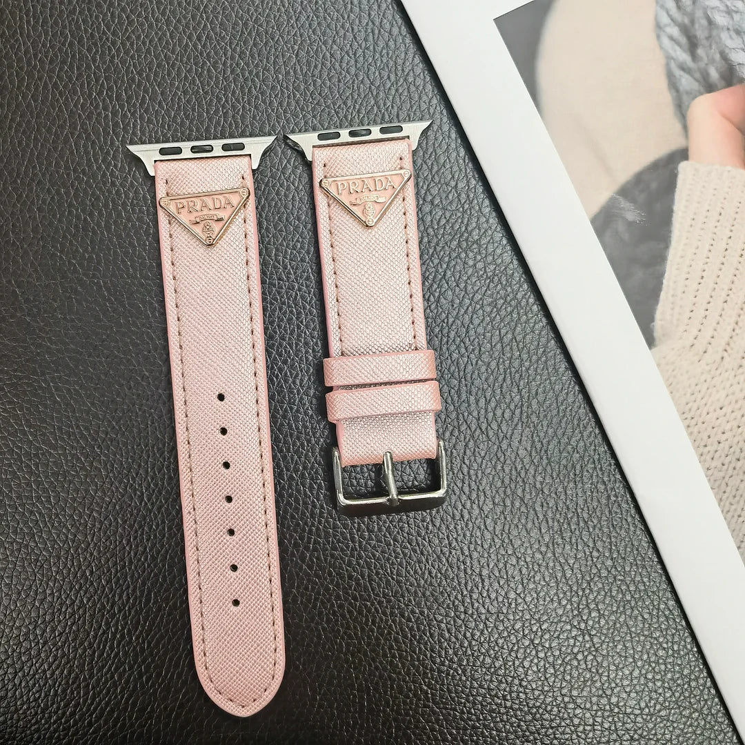 Double Triangle Monogram Label Leather Apple Watch Band - Iphonecasehouse