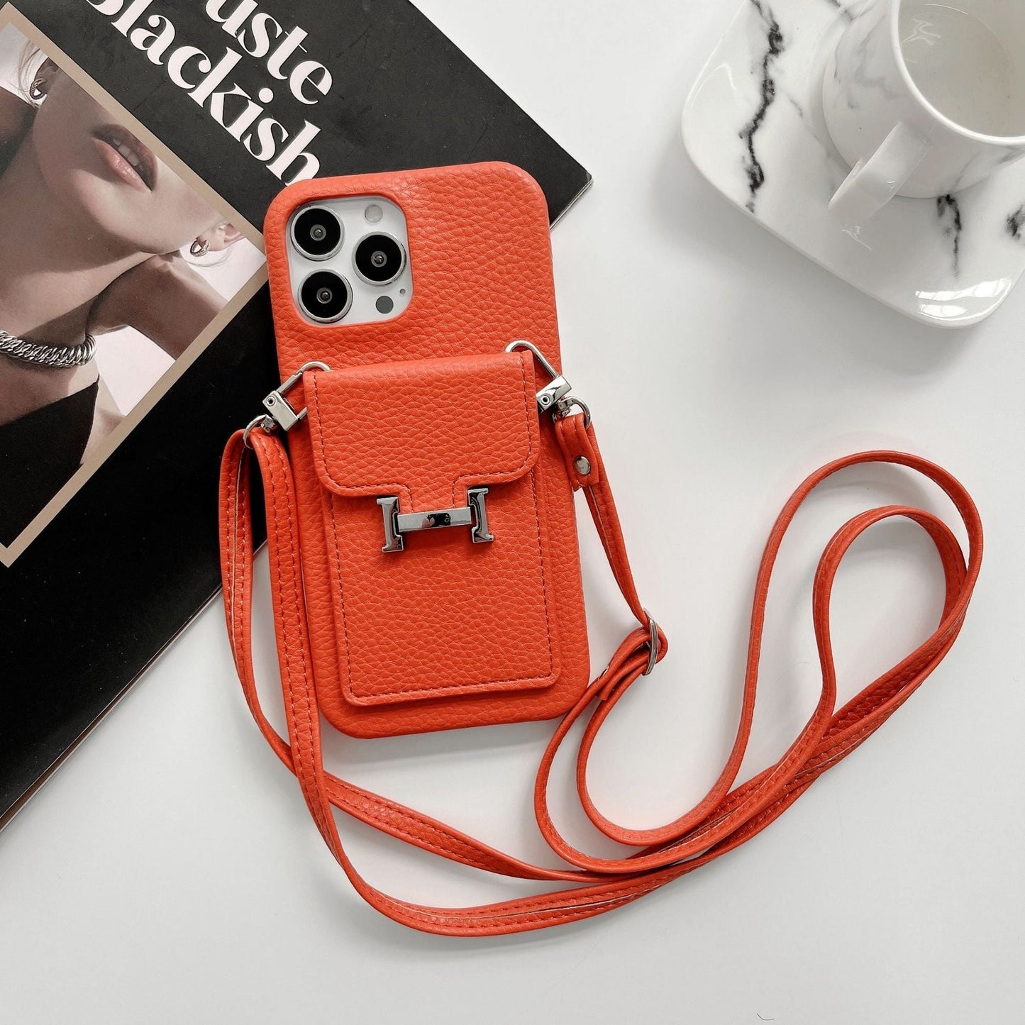 H Card Holder Leather Chain iPhone Case - Iphonecasehouse