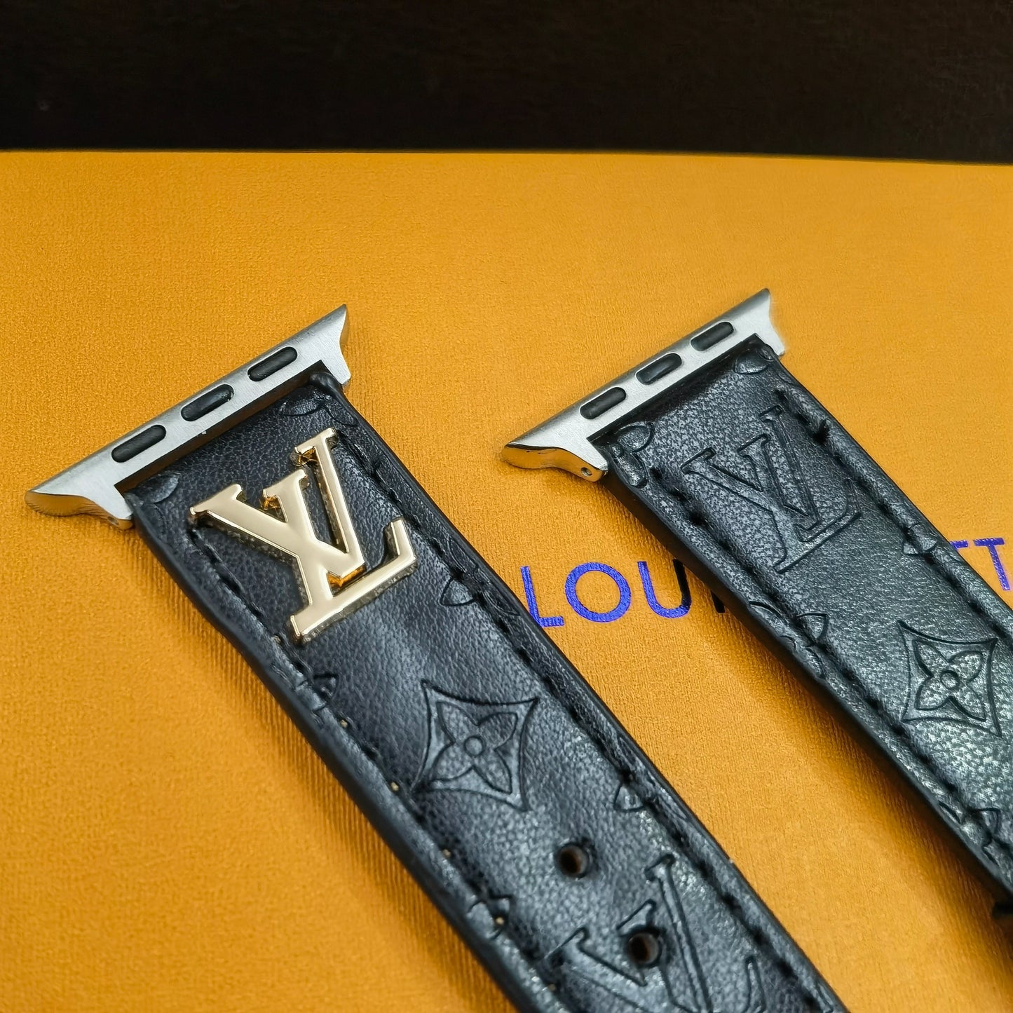 BAND METAL LOGO 3D EMBOSSED MONOGRAM LEATHER APPLE WATCH - Iphonecasehouse