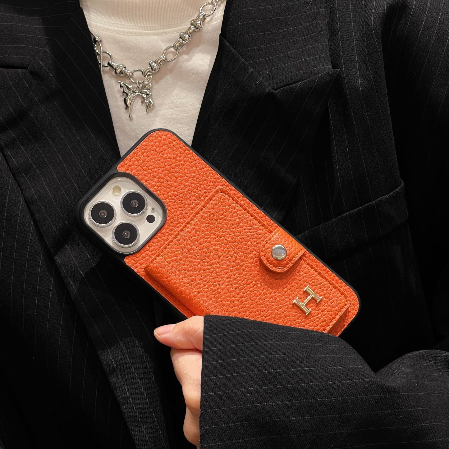 H Leather Card Holder iPhone Case - Iphonecasehouse
