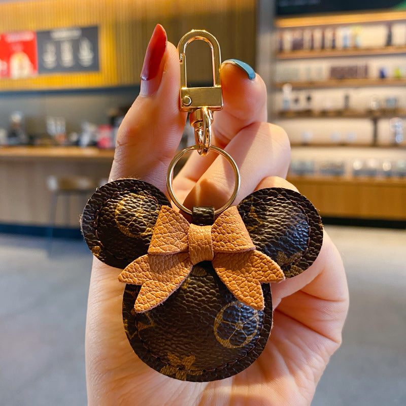 Luxury Mickey Keychain – Faux Leather & Fur Pom Charm for Handbag or Car - Iphonecasehouse