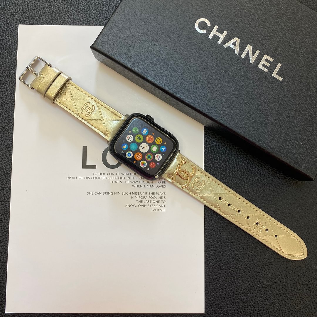 Glossy Leather Apple Watch Strap Luxury Metal Logo - Iphonecasehouse