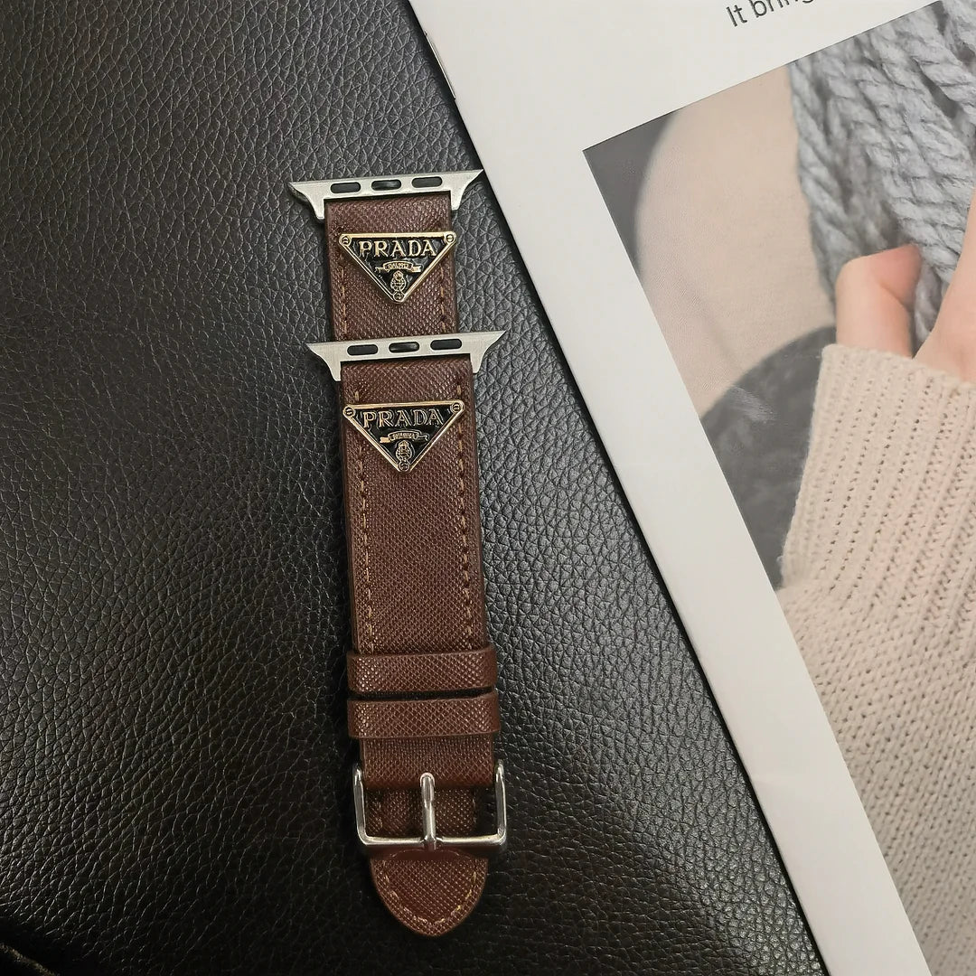 Double Triangle Monogram Label Leather Apple Watch Band - Iphonecasehouse