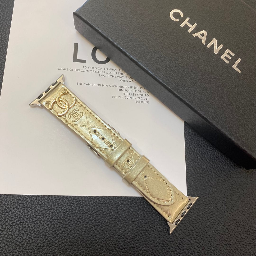 Glossy Leather Apple Watch Strap Luxury Metal Logo - Iphonecasehouse