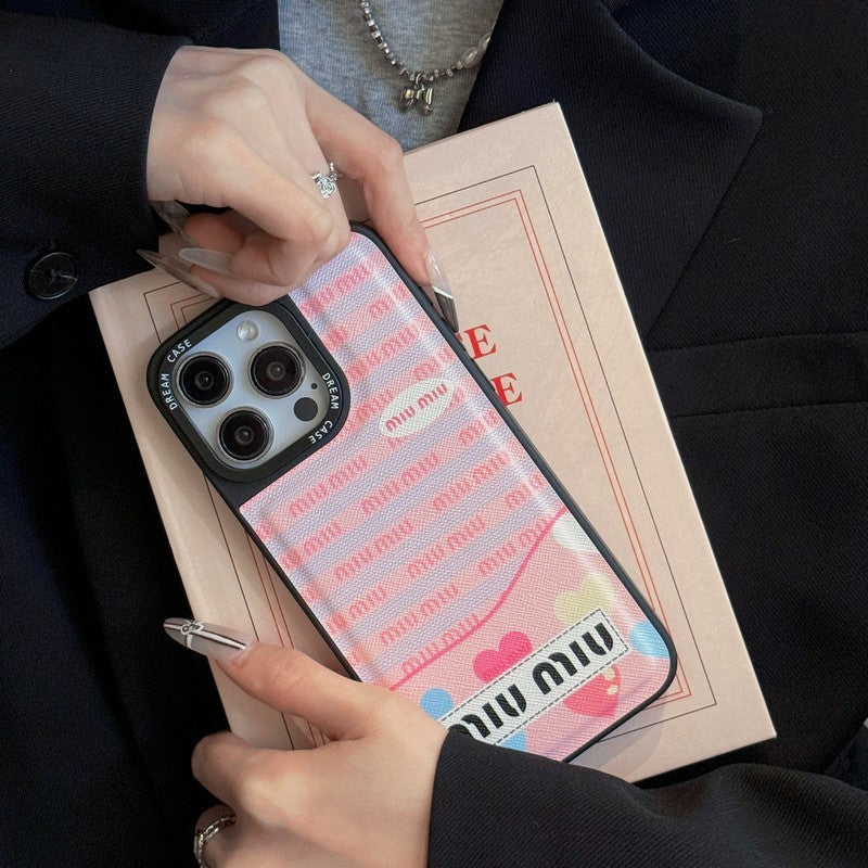 Miu Green & Pink Leather iPhone Case - Iphonecasehouse