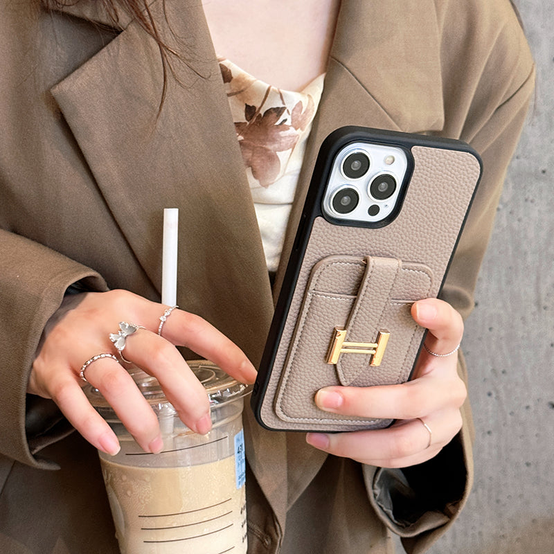 H Card Holder Leather iPhone Case - Iphonecasehouse