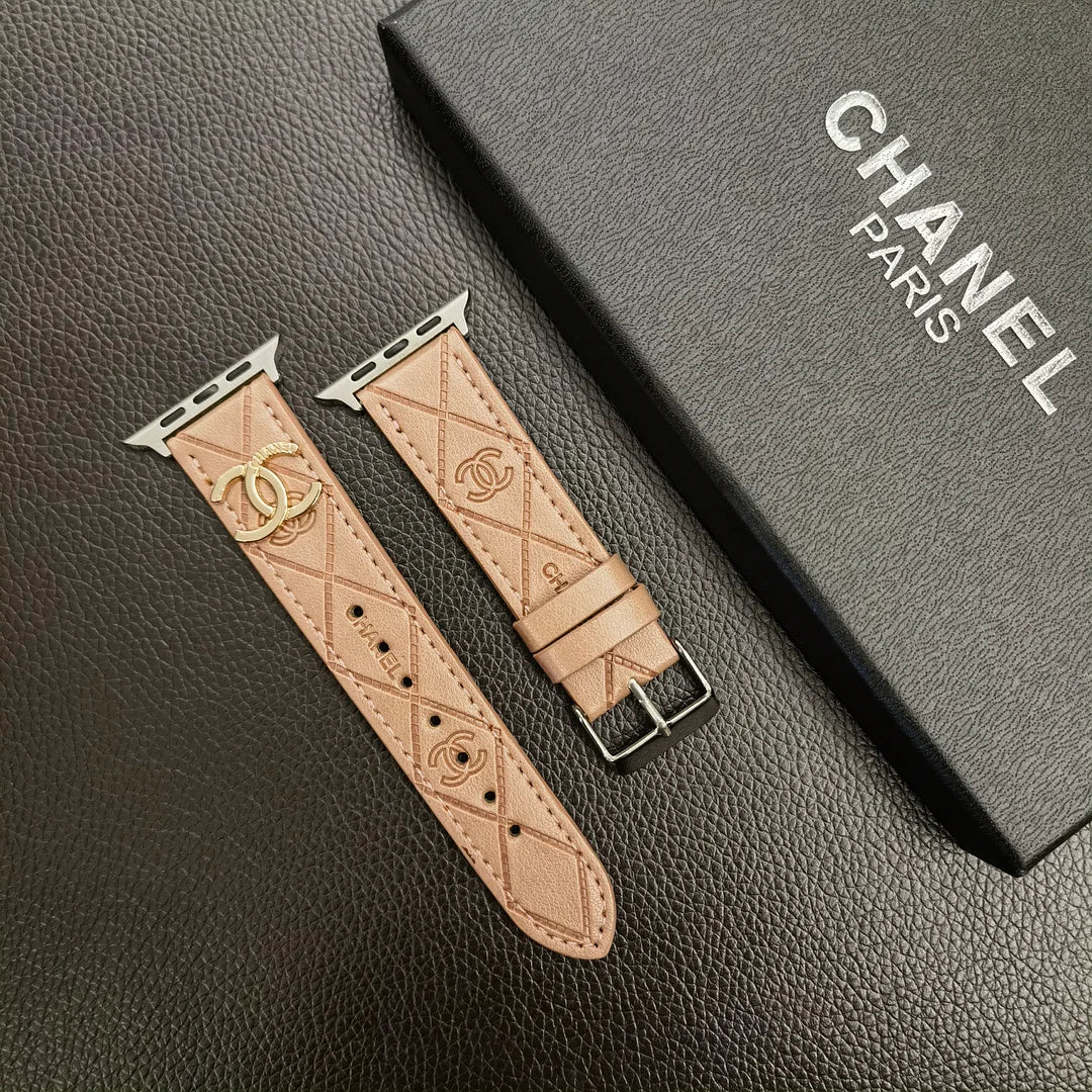 Luxury Gold Monogram 3D Embossed Leather Apple Watch Strap - Iphonecasehouse