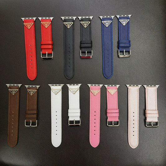 Double Triangle Monogram Label Leather Apple Watch Band - Iphonecasehouse