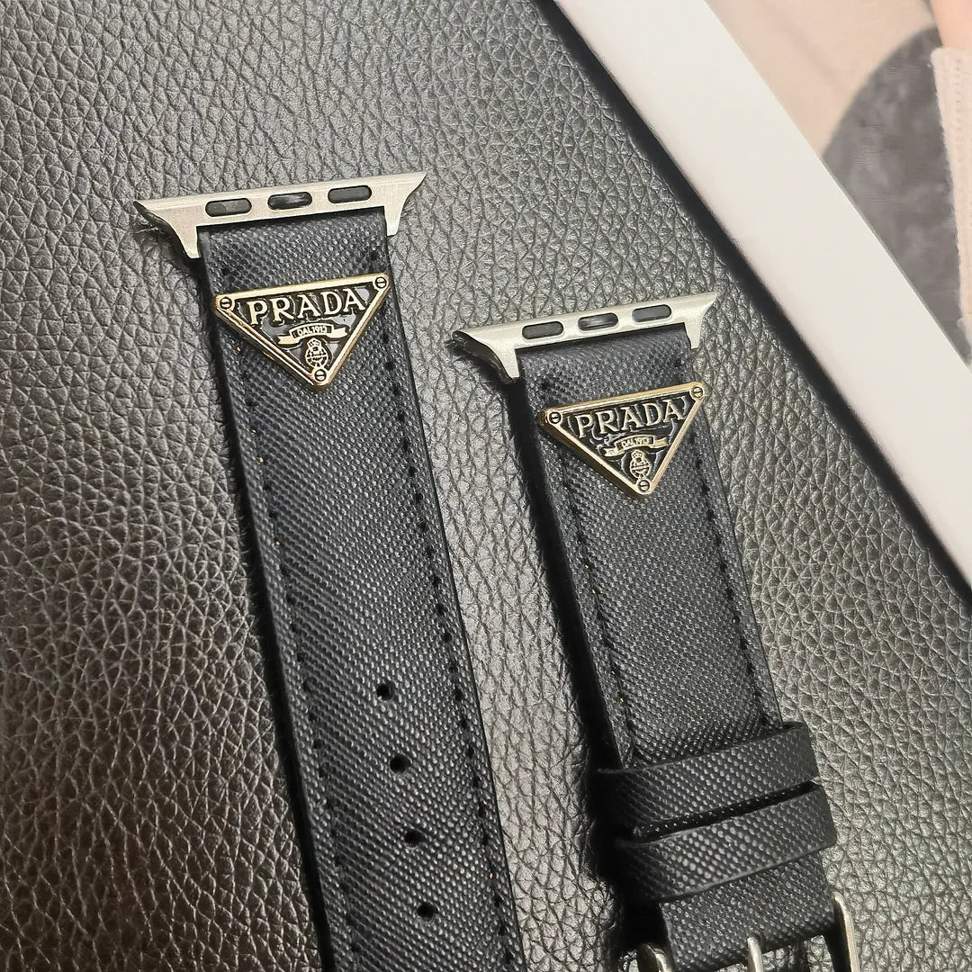 Double Triangle Monogram Label Leather Apple Watch Band - Iphonecasehouse