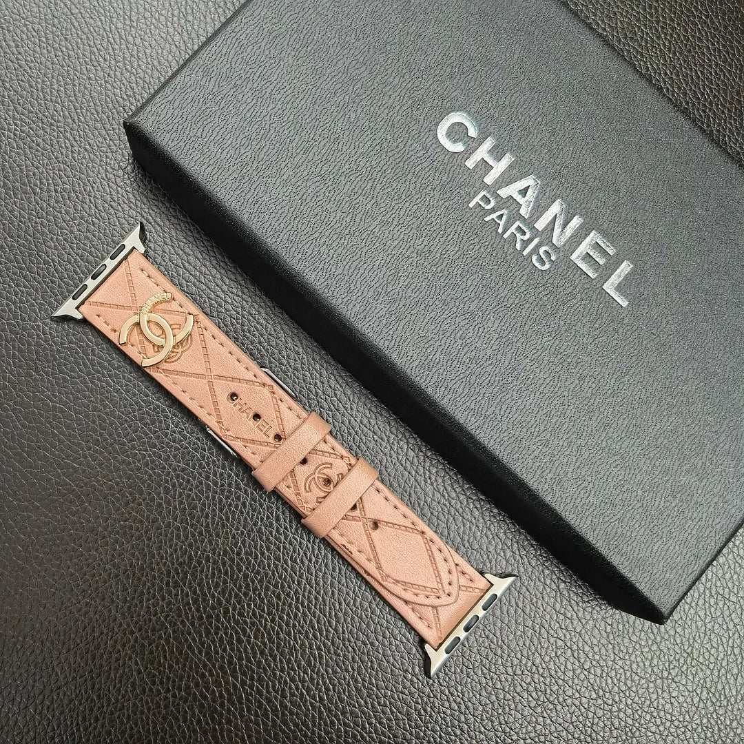 Luxury Gold Monogram 3D Embossed Leather Apple Watch Strap - Iphonecasehouse
