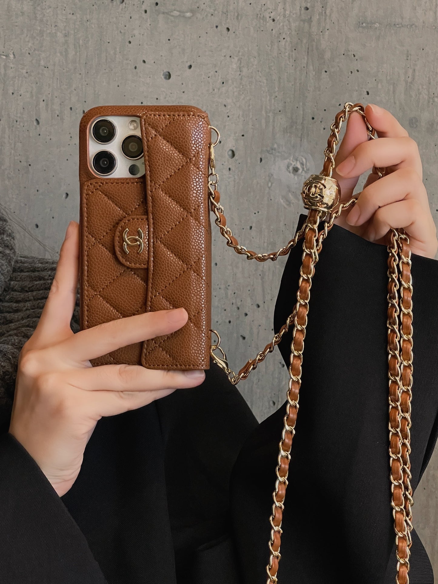 Luxury Wallet iPhone Case With Hand /Crossbody Chain - Iphonecasehouse