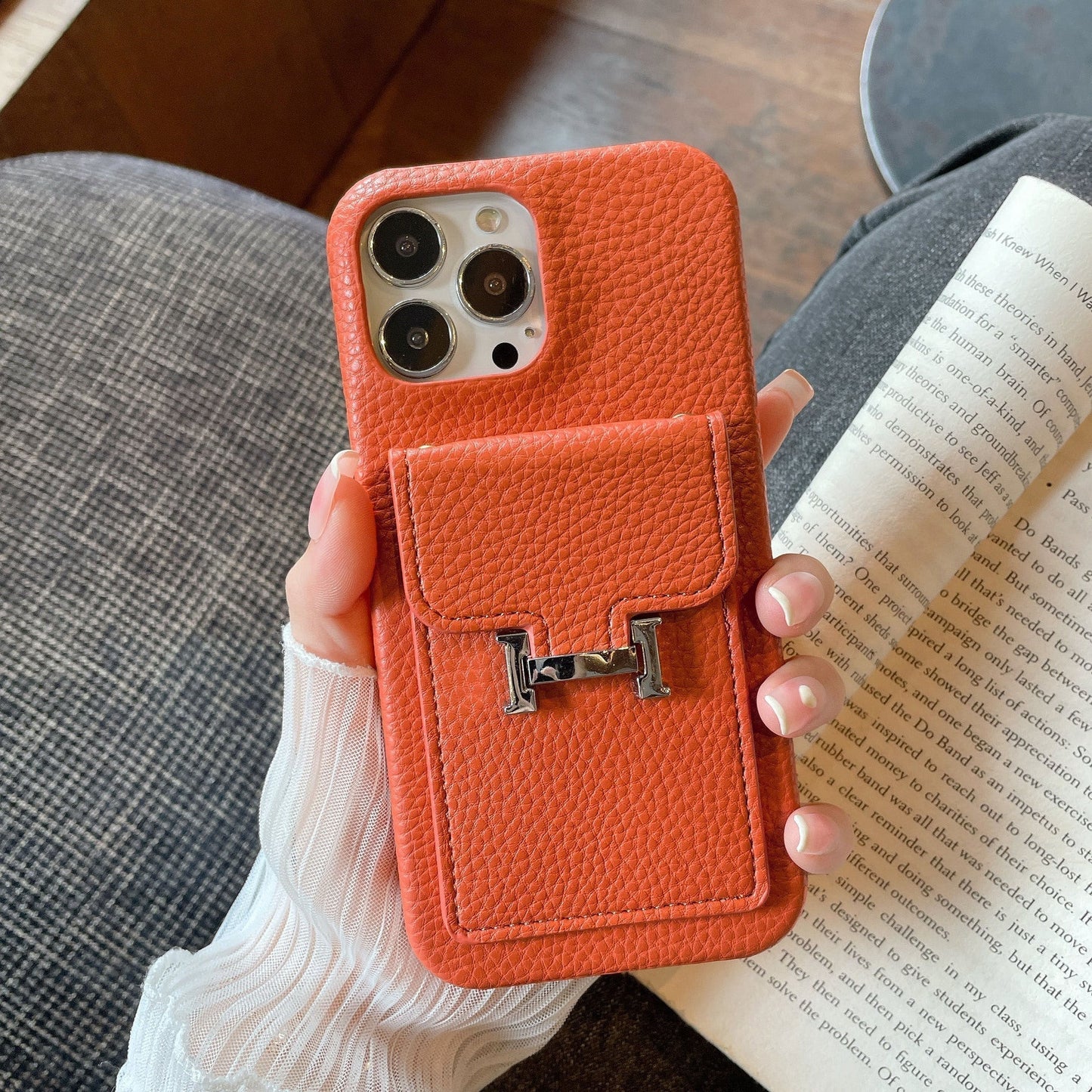 H Card Holder Leather iPhone Case - Iphonecasehouse