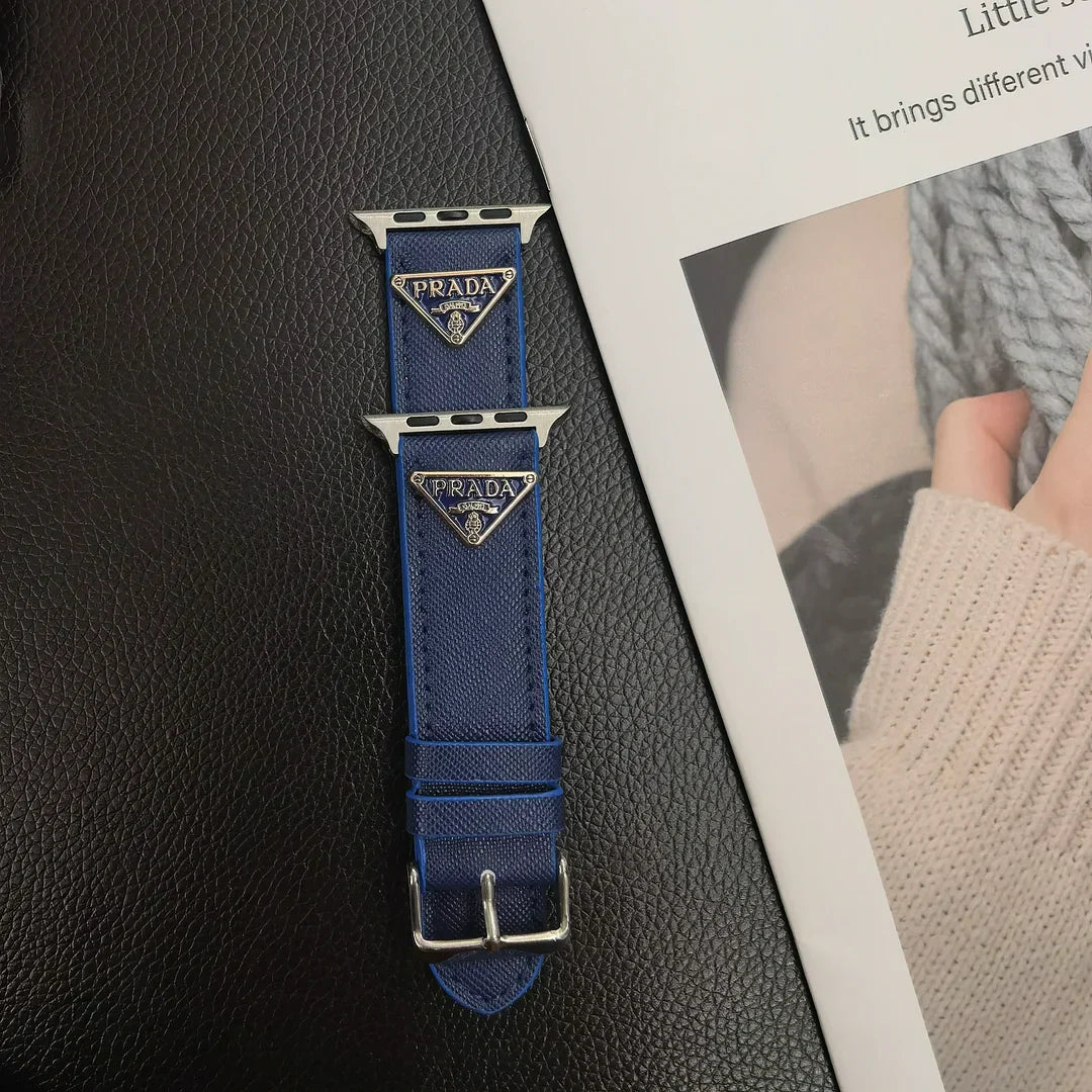 Double Triangle Monogram Label Leather Apple Watch Band - Iphonecasehouse