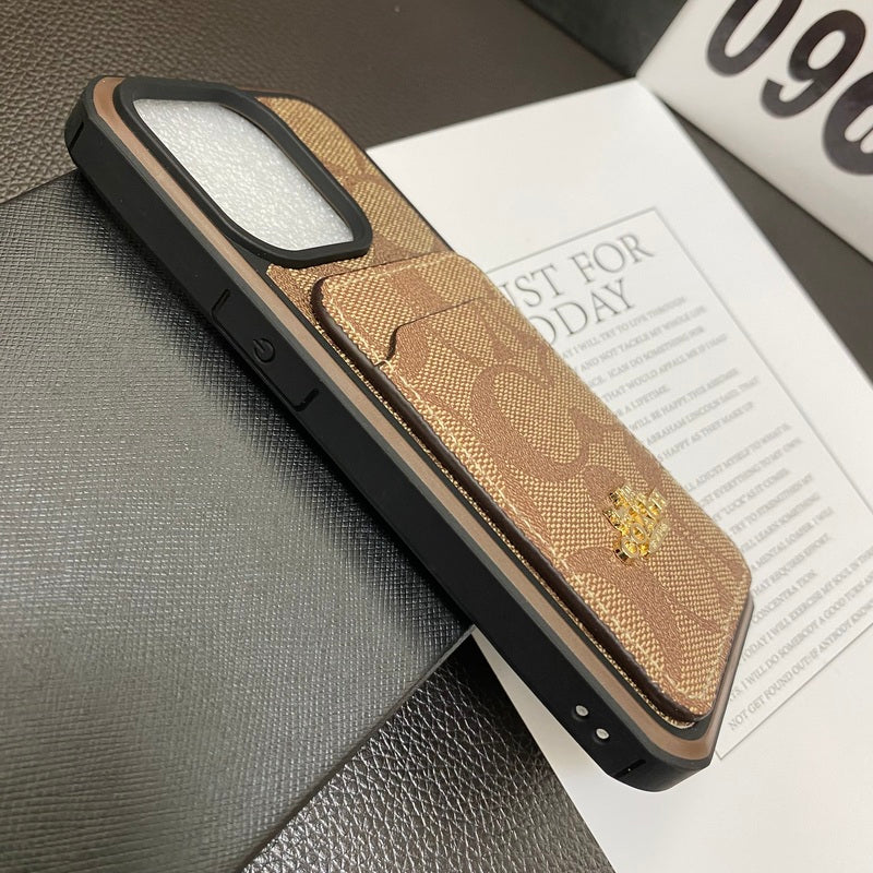 Coach iPhone Case With Card Holder Coffee -KB241416 - Iphonecasehouse
