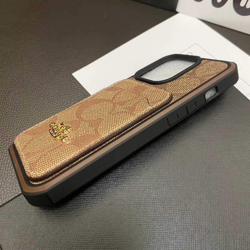 Coach iPhone Case With Card Holder Coffee -KB241416 - Iphonecasehouse