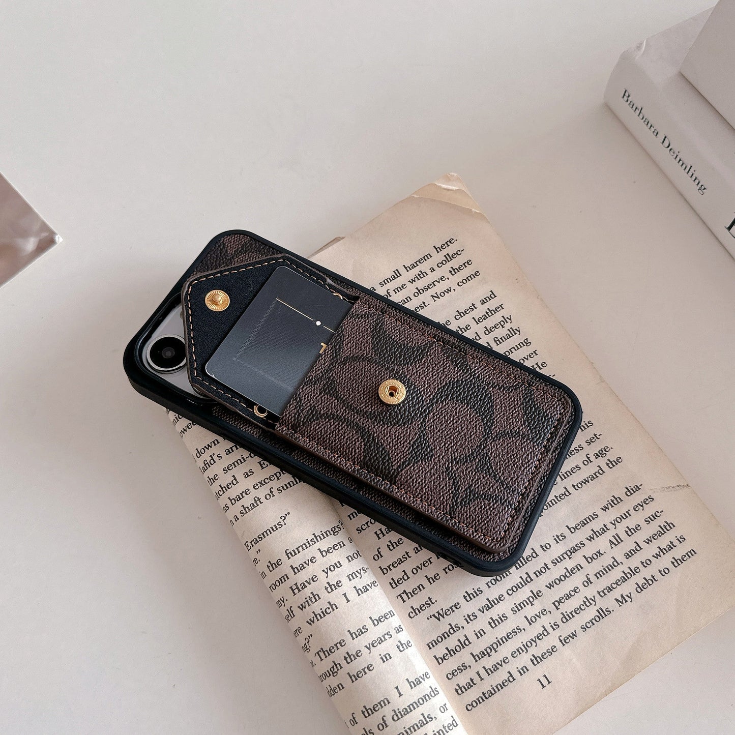 Coach iPhone Case With Card Holder And Strap Dark Brown -SJ240513 - Iphonecasehouse
