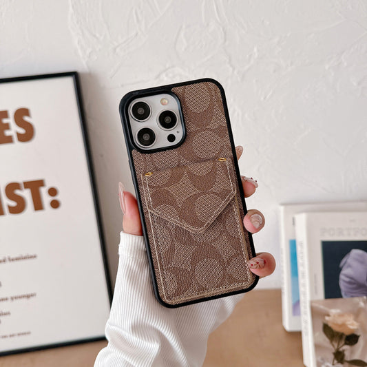 Coach iPhone Case With Card Holder And Strap Light Brown -SJ240513 - Iphonecasehouse