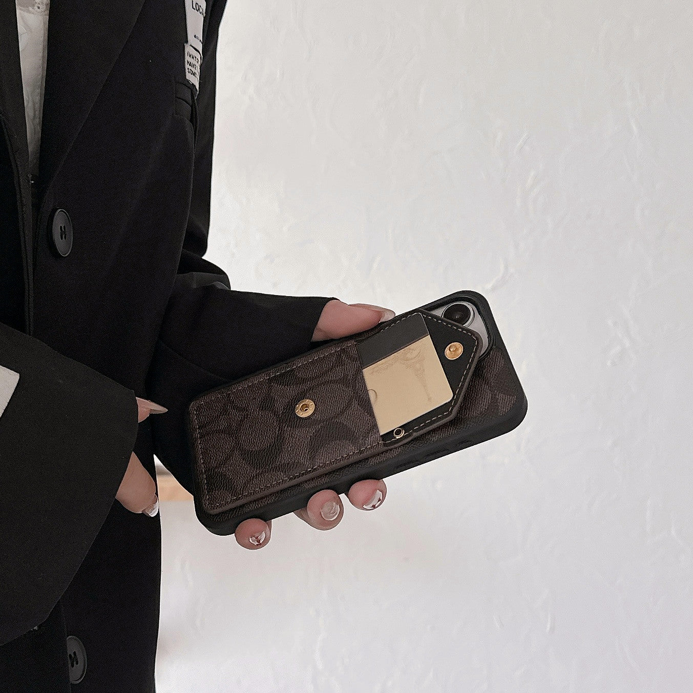 Coach iPhone Case With Card Holder And Strap Dark Brown -SJ240513 - Iphonecasehouse