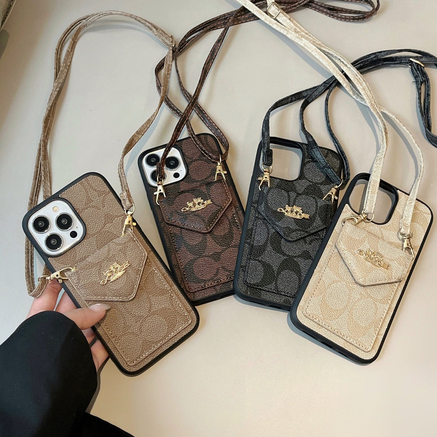 Coach iPhone Case With Card Holder And Strap Dark Brown -SJ240513 - Iphonecasehouse