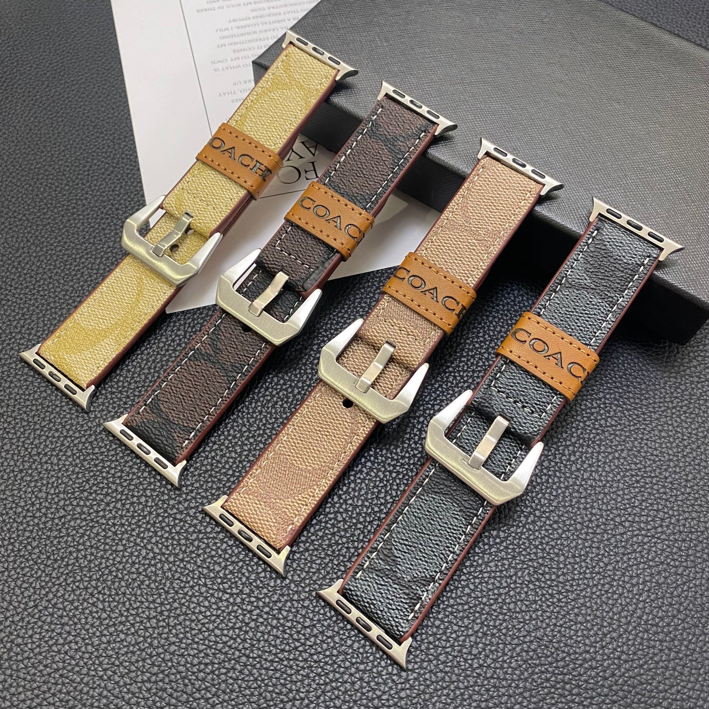 Leather Coach Apple Watch Band Dark brown-YHK244221710 - Iphonecasehouse