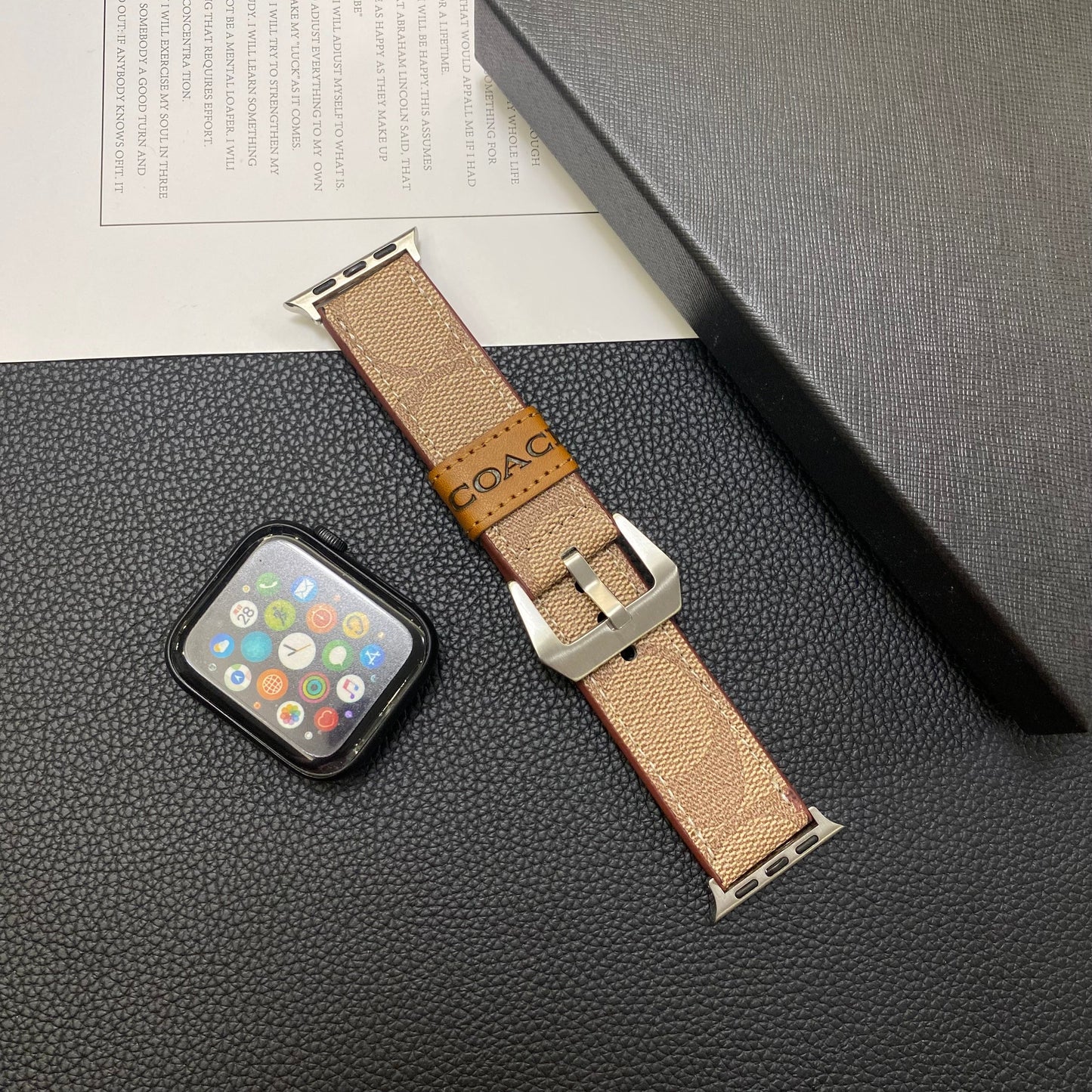 Leather Coach Apple Watch Band Light Brown-YHK244221710 - Iphonecasehouse