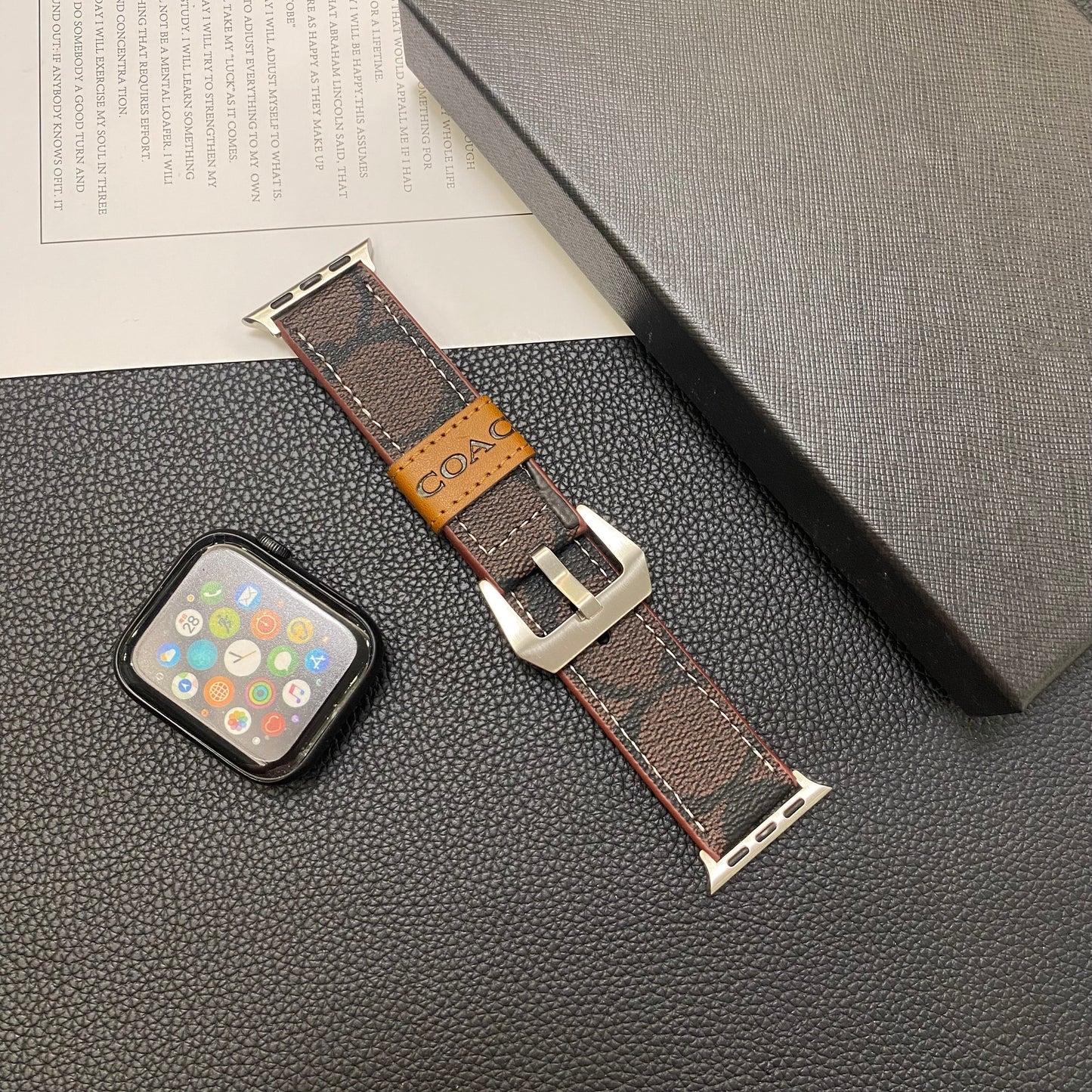 Leather Coach Apple Watch Band Dark brown-YHK244221710 - Iphonecasehouse
