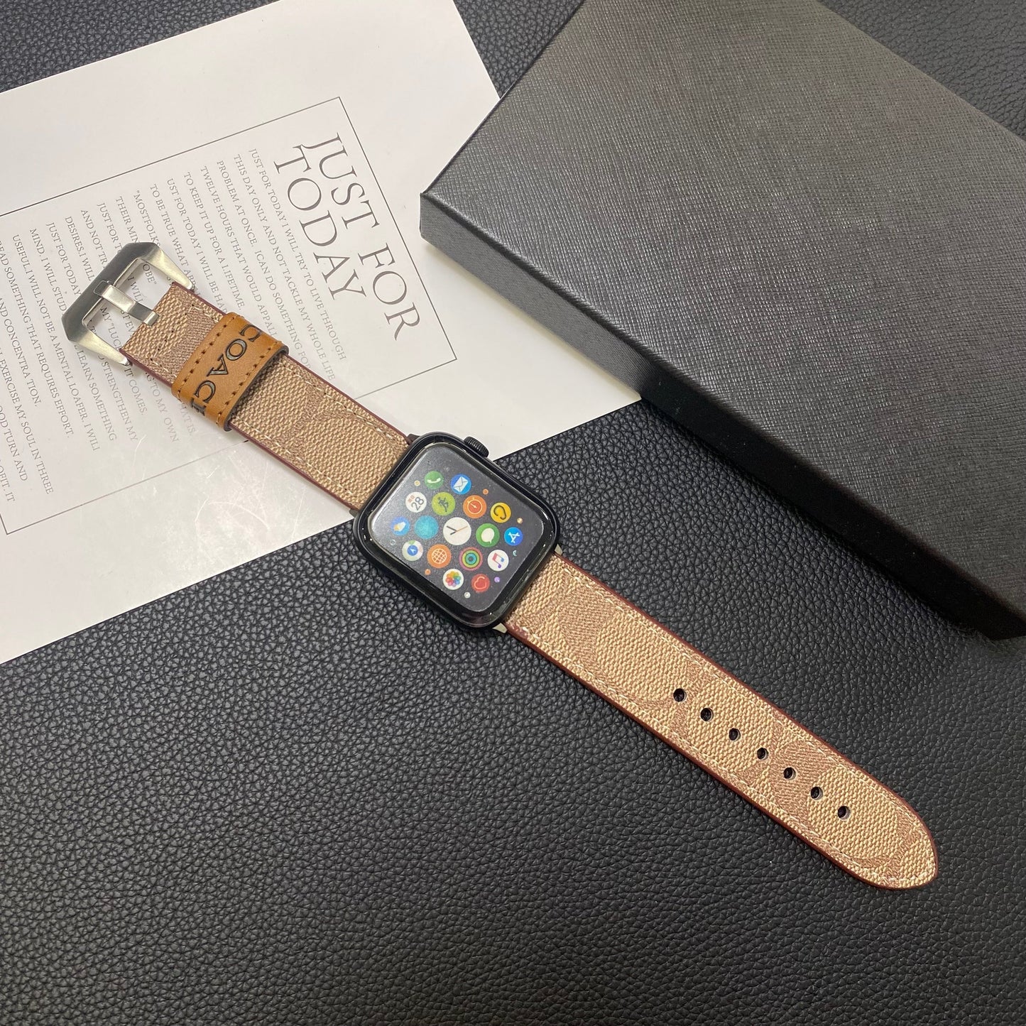 Leather Coach Apple Watch Band Light Brown-YHK244221710 - Iphonecasehouse