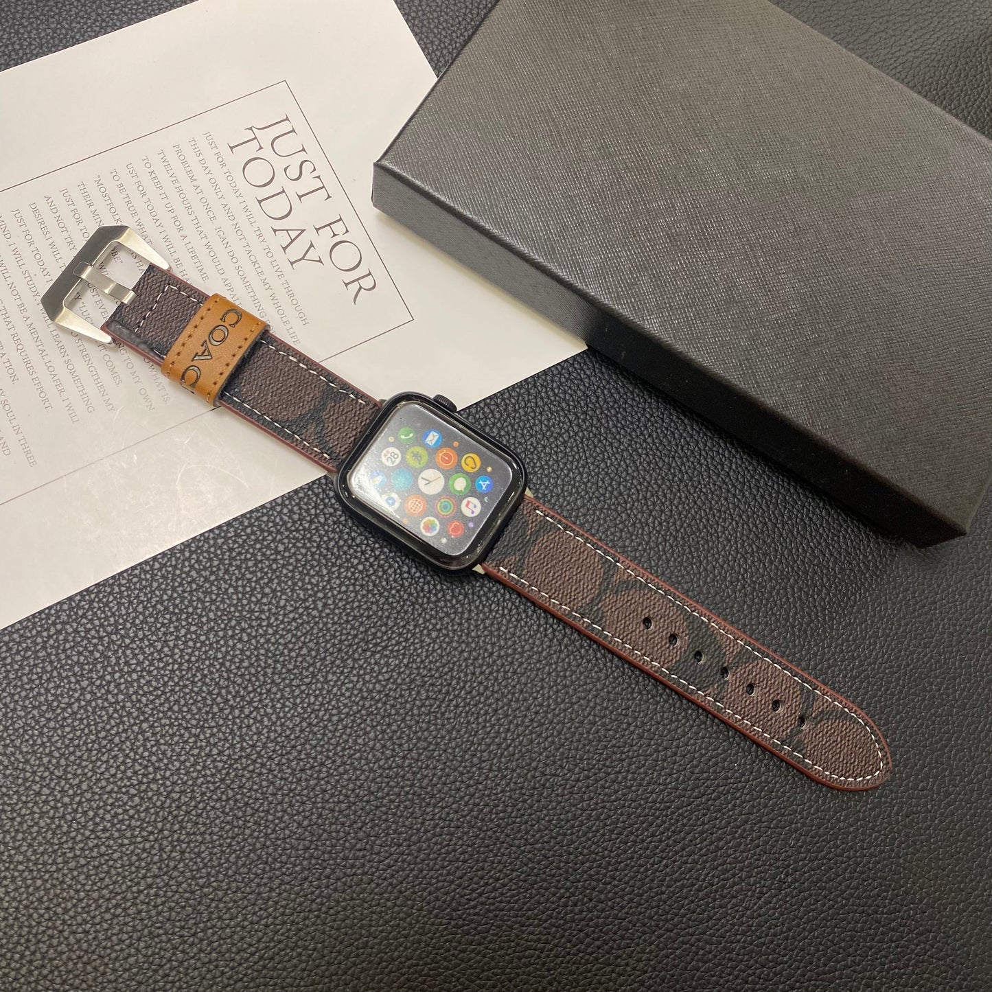 Leather Coach Apple Watch Band Dark brown-YHK244221710 - Iphonecasehouse