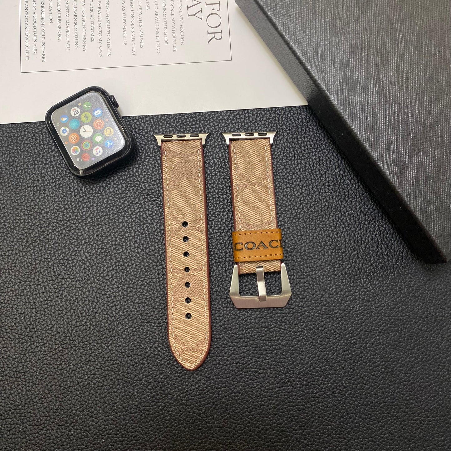 Leather Coach Apple Watch Band Light Brown-YHK244221710 - Iphonecasehouse