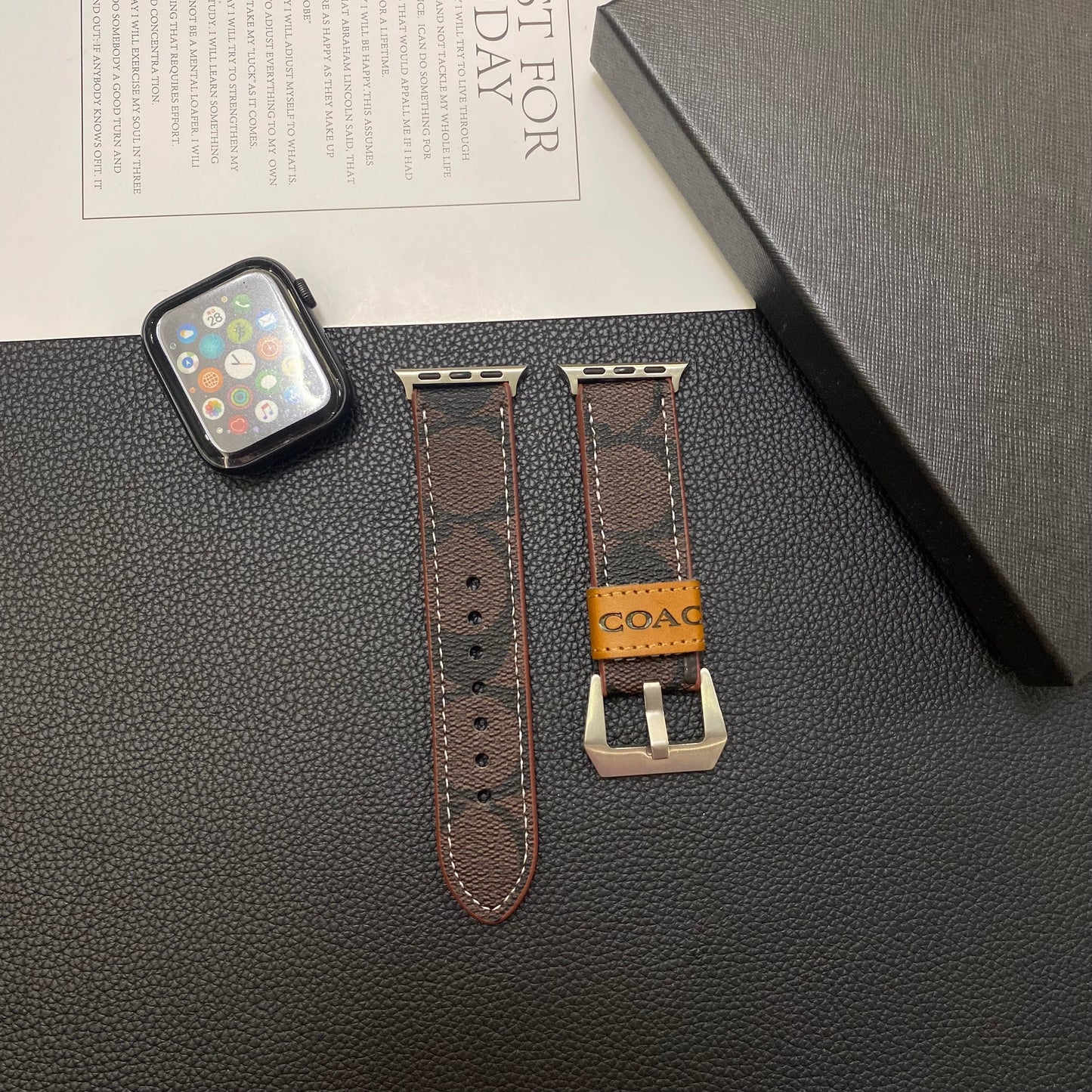Leather Coach Apple Watch Band Dark brown-YHK244221710 - Iphonecasehouse