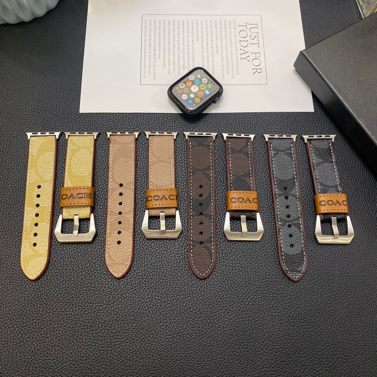 Leather Coach Apple Watch Band Dark brown-YHK244221710 - Iphonecasehouse