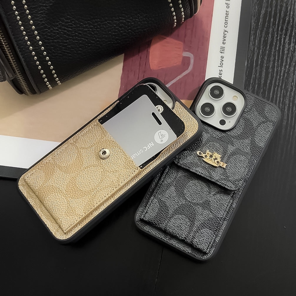 Coach iPhone Case With Card Holder Wallet Coffee -SZK240425 - Iphonecasehouse