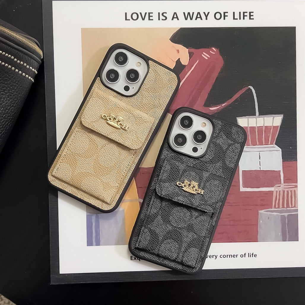 Coach iPhone Case With Card Holder Wallet Coffee -SZK240425 - Iphonecasehouse