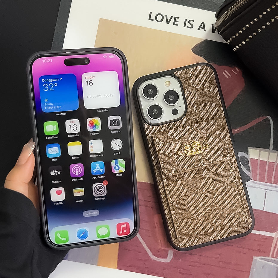 Coach iPhone Case With Card Holder Wallet Light Brown -SZK240425 - Iphonecasehouse