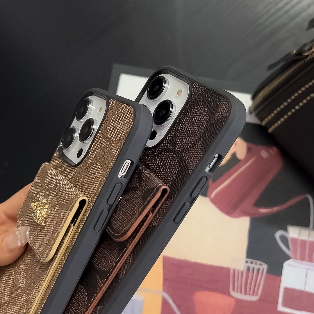 Coach iPhone Case With Card Holder Wallet Dark Brown -SZK240425 - Iphonecasehouse